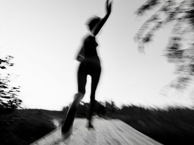 Blurred motion of a person exercising showing dynamic energy and movement